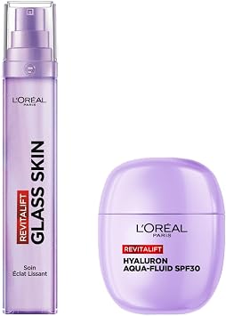 L'Oréal Paris - Smoothing Facial & Aqua-Fluid Shine Duo SPF30 - Hydration and Shine - With Hyaluronic Acid & Vitamins B5 and Cg + B3 - All Skin Types - Revitalift Filler Glass Skin - Image 1