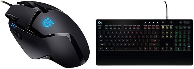 Logitech G402 Hyperion Fury Wired Gaming Mouse (8 Programmable Buttons, Ideal FPS, Compatible PC/Mac) + Logitech G213 Gaming Keyboard Prodigy, RGB, Backlit – French AZERTY Gaming Keyboard - Image 1