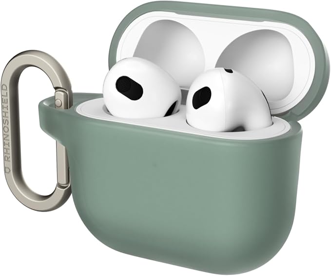 RHINOSHIELD Case with Carabiner Compatible with Apple [AirPods 4] | Military Grade Protection Scratch Resistant Wireless Charging - [Sage Green, Standard Set] - Image 1