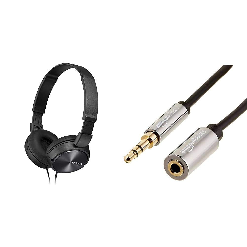 Sony MDR-ZX310B Foldable Headphones - Black & Amazon Basics Stereo Audio Extension Cable (3.5mm Male to Female) 7.6m - Image 1