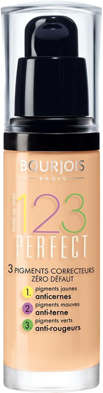 Bourjois - Fond de Teint 1.2.3 Perfect - 3 en 1 : Anticernes, Anti-Terne et Anti-Rougeurs - Fini Semi-Mat - Formule Anti-Brillance et Hydratante - 54 Beige 30ml - Image 1