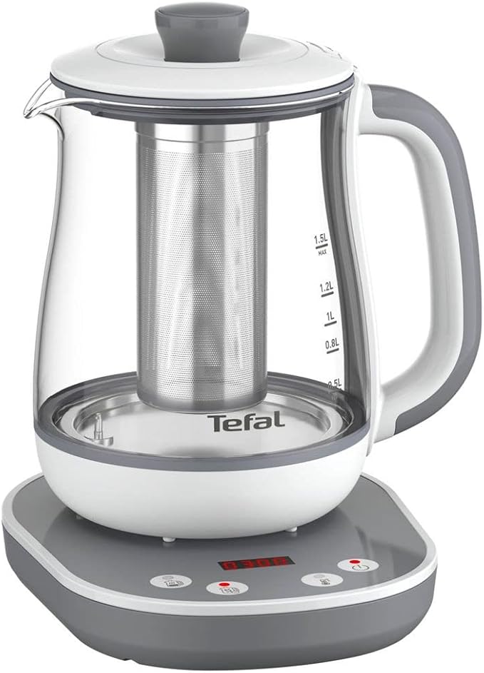 Tefal BJ551B10 Tastea Tea Maker, 8 Temperature Settings, 1.5L Capacity, Removable Stainless Steel Tea Basket, Keep Warm, Durable Glass Body, Grey/White - Image 1
