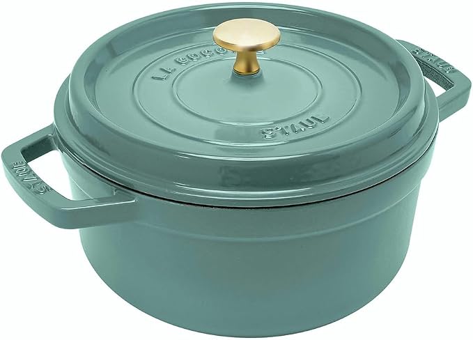 Staub - Round Cast Iron Casserole with Spiked Lid 22 cm Eucalyptus - STAUB - Image 1