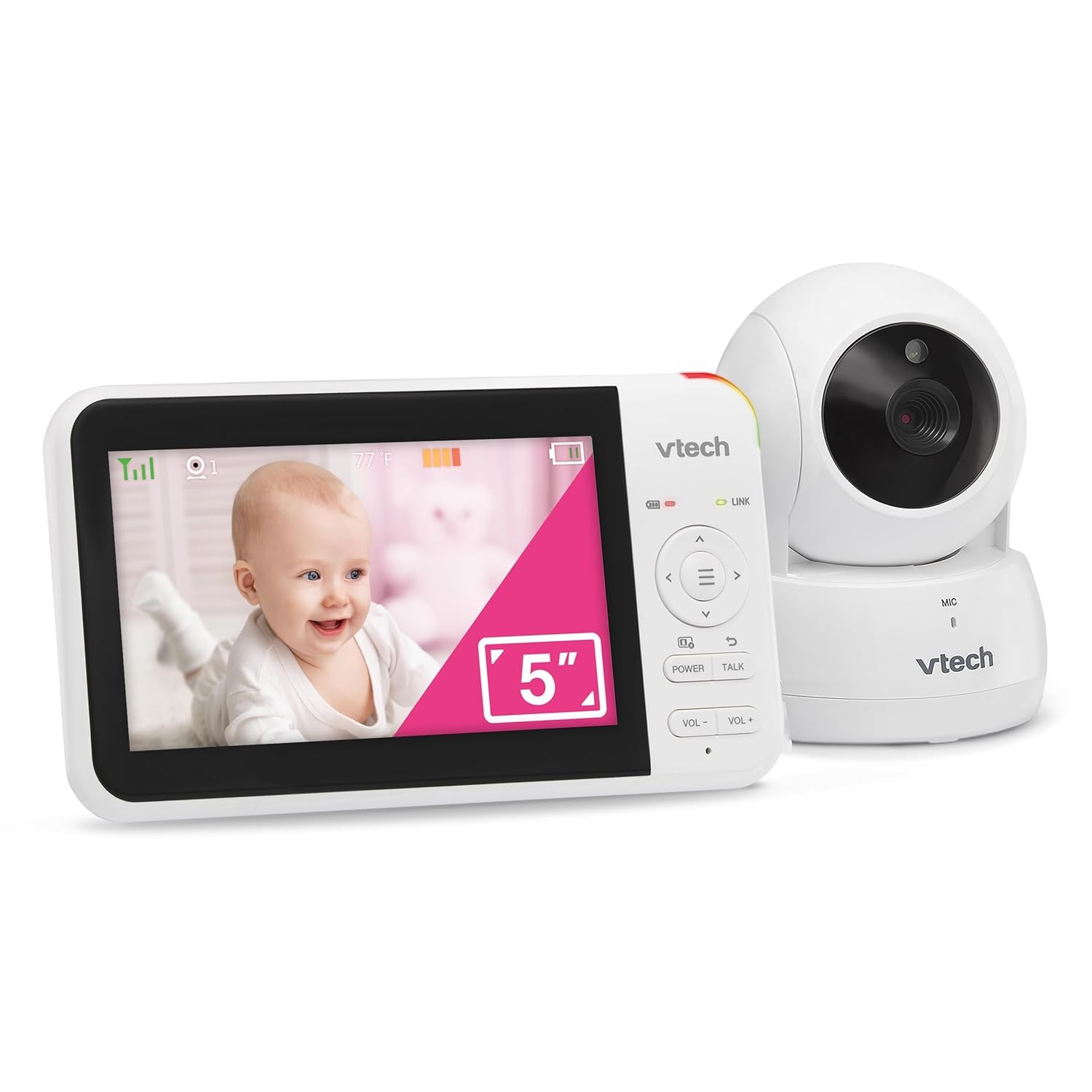 VTech VM924 5" Baby Camera Baby Monitor 720P HD, 360 Degree View Angles, Remote Pan-Tilt-Zoom, Night Vision, Intercom Function, Temperature Sensor - Image 1