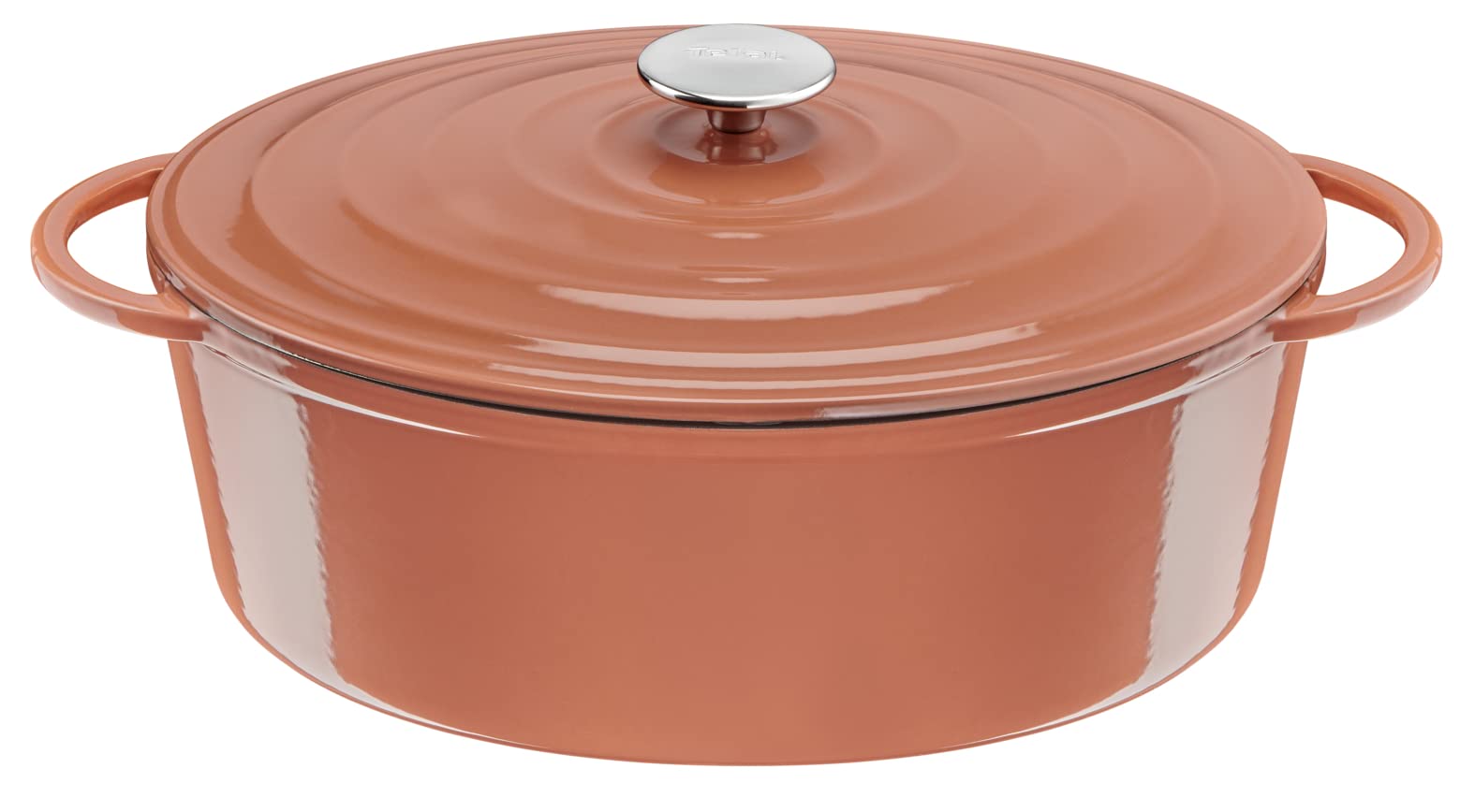 Tefal Lov E2600605 Oval Casserole Dish 34 x 26 cm Cast Steel, Full Induction + Oven, Enamelled Interior Coating, Robust and Eco-Design, Healthy Cooking, Recipe Ebook Included, Terracotta - Image 1