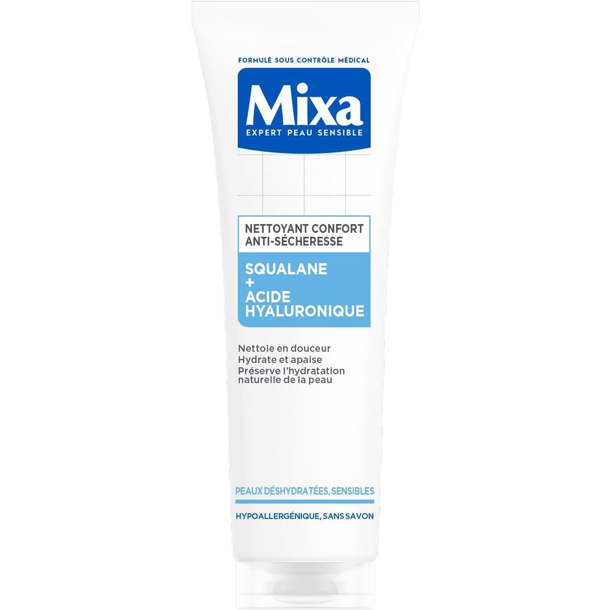 Mixa - Anti-Dryness Comfort Cleanser with Squalane and Hyaluronic Acid - Dehydrated and Sensitive Skin - Protective Moisturizing Facial Care - Dry Skin Make-up Remover - 150ml - Image 1