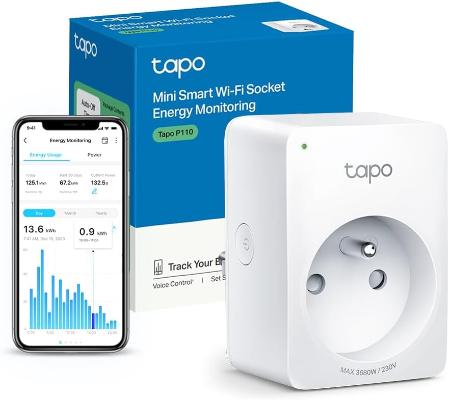 Tapo Prise Connectée WiFi, Suivi de consommation, 16A Type E, Compatible avec Alexa, Google Home et SmartThings, Contrôler Le radiateur, Le Chauffage, Économie d'énergie, P110(FR) - Image 1