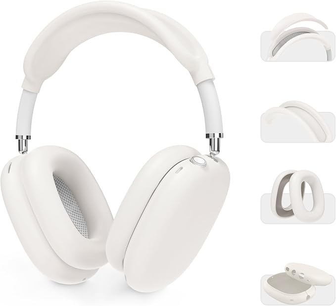 AHASTYLE Silicone AirPods Max Case (USB-C/Lightning Cable) (2024/2020) [4 in 1] Anti-scratch Cushion Covers/Earmuffs/Cover Headband/Cover Headband Accessories Case for Apple Airpod Max - Image 1