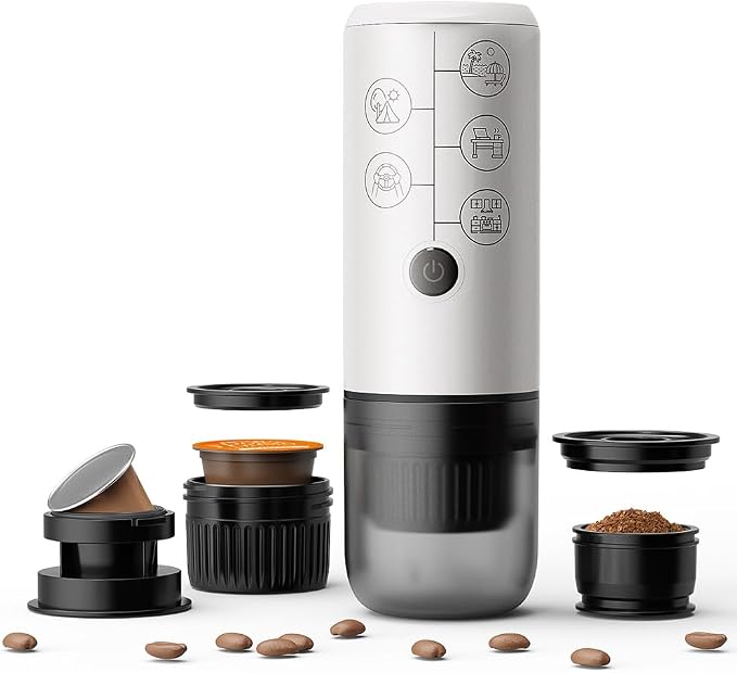 BENFUCHEN 3-in-1 Portable Espresso Machine With No Heating Function, Type-C Charging Electric Espresso Maker, 17 Bar Mini Coffee Maker For NESPRESSO/DolceGusto pods & Ground Coffee On the Go, White - Image 1