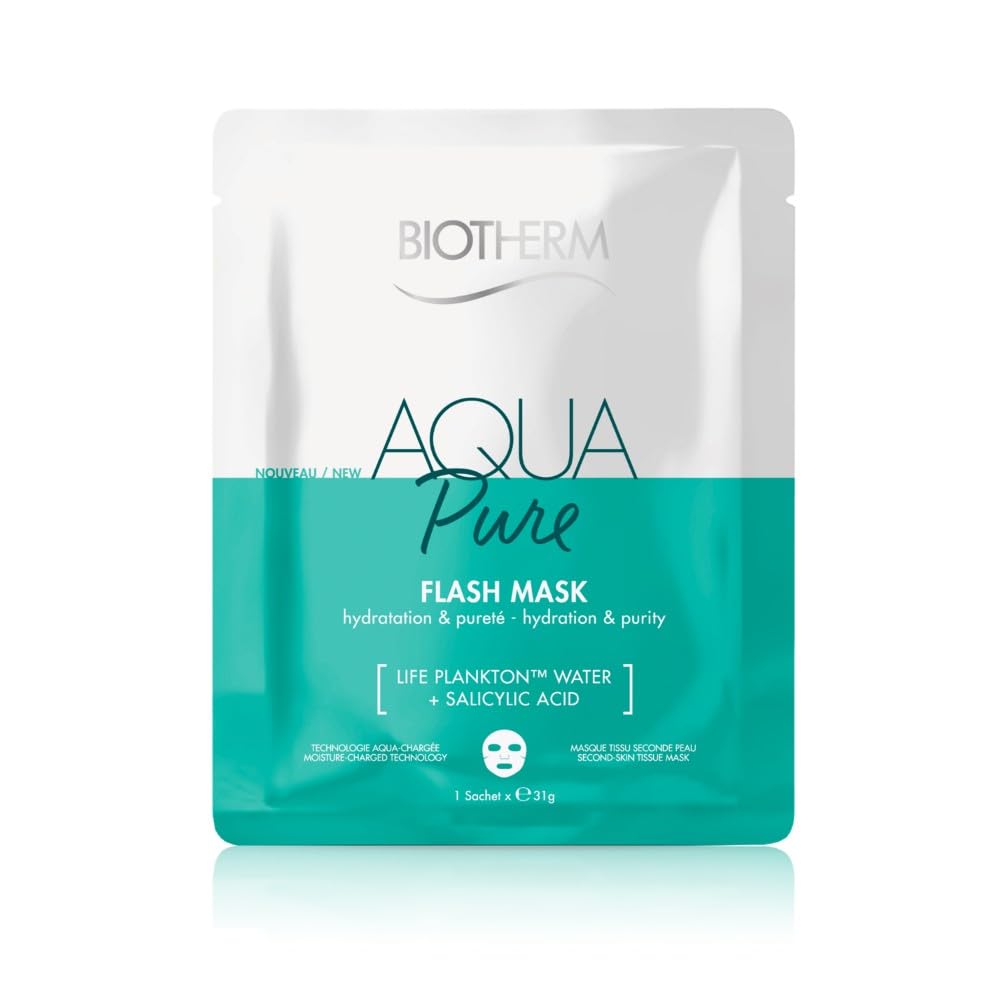 Biotherm, Aqua Pure Flash Mask, Instant Hydration & Purity Tissue Mask, Deep Moisturizes & Purifies Skin, Enriched with Salicylic Acid & Biotech Plankton, All Skin Types - Image 1
