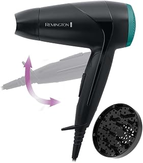 Remington Sèche-cheveux de voyage [Ultra Compact, Léger & Puissant] On the go pliable (2000W, voltage universel, 2 niveaux de températures et puissance, concentrateur, diffuseur) D1500 - Image 1
