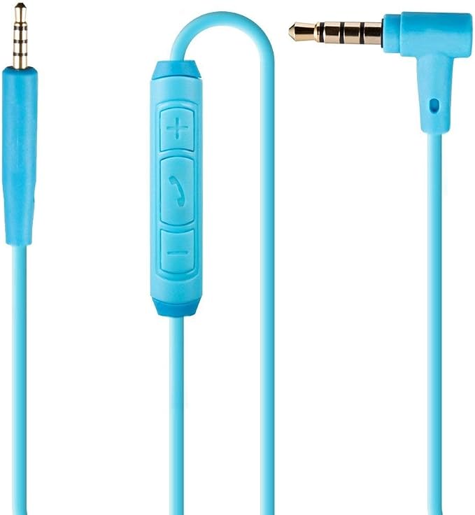 Replacement Audio Cable for Bose QC25, QC35, QuietComfort 25, QuietComfort 35, On-Ear 2, OE2, OE2i Headphones - Mic / Remote Control - Blue - Image 1