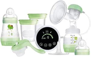 MAM 2 in 1 Manual Electric Breast Pump, Contains 2 Easy Start Bottles, Green - Image 1
