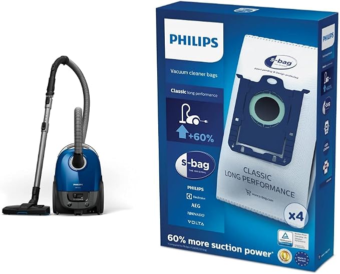 Philips Performer Compact Series 3000 Vacuum Cleaner with Bag - 900 W with Allergen Filter, 9 m Range (XD3110/09) & Philips FC8021/03 4 Bags S'bagTM - Image 1