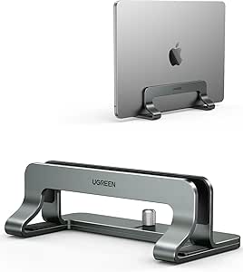 UGREEN Vertical Aluminium Laptop Stand Vertical Door Laptop Desk Adjustable Compatible with MacBook Pro Air MateBook Chromebook Surface Dell HP iPad Pro Air (Grey) - Image 1