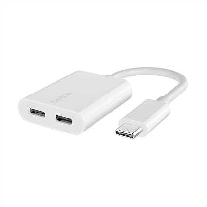 Belkin RockStar USB C Adapter USB-C Audio + Charging (Audio Adapter with USB-C Power Delivery 60W, for iPhone 15, iPad, Galaxy, Note, Google Pixel, LG, Sony Xperia, OnePlus, etc., White) - Image 1