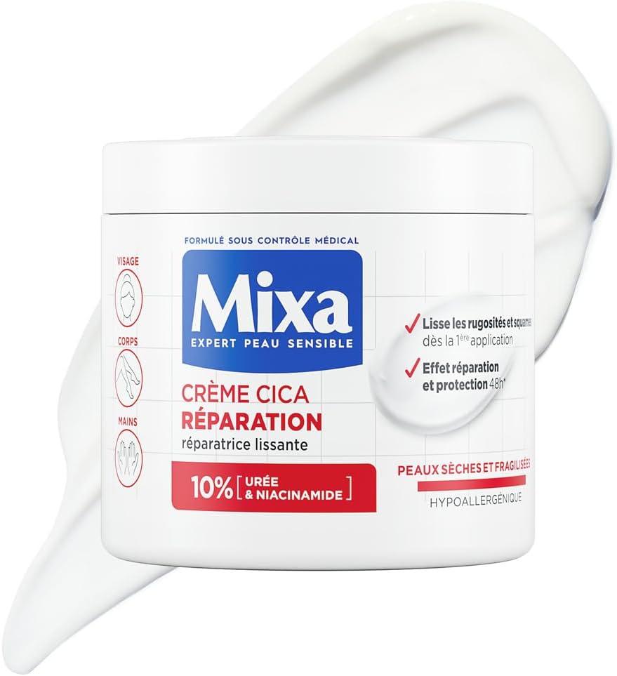 Mixa Expert Peau Sensible - Crème Cica Réparation - Réparation Effet Longue Durée - Peaux Très Sèches et Rugueuses - Visage, Corps, Mains - Hypoallergénique - 400ml - Image 1
