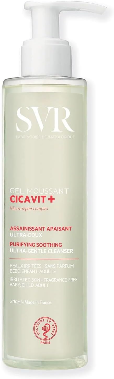 SVR - Cicavit+ Gel Moussant - Nettoyant assainissant apaisant ultra-doux - Pour peaux irritées, abîmées, fragilisées - Sans parfum, sans savon, 89% d'origine naturelle - 200 ml - Image 1