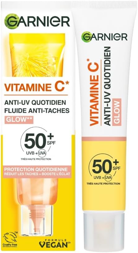 Garnier SkinActive - Fluide Anti-Taches & Anti-UV Quotidien - Glow - SPF 50+ - Protège, Réduit les Taches & Booste l'Éclat - Soin Visage Enrichi en Vitamine C - Tous Types de Peau - 40 ml - Image 1