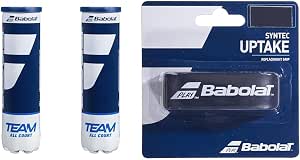 Babolat Team All Court, Tube of 4 Tennis Balls & Syntec Uptake, Grip Tennis, Black - Image 1