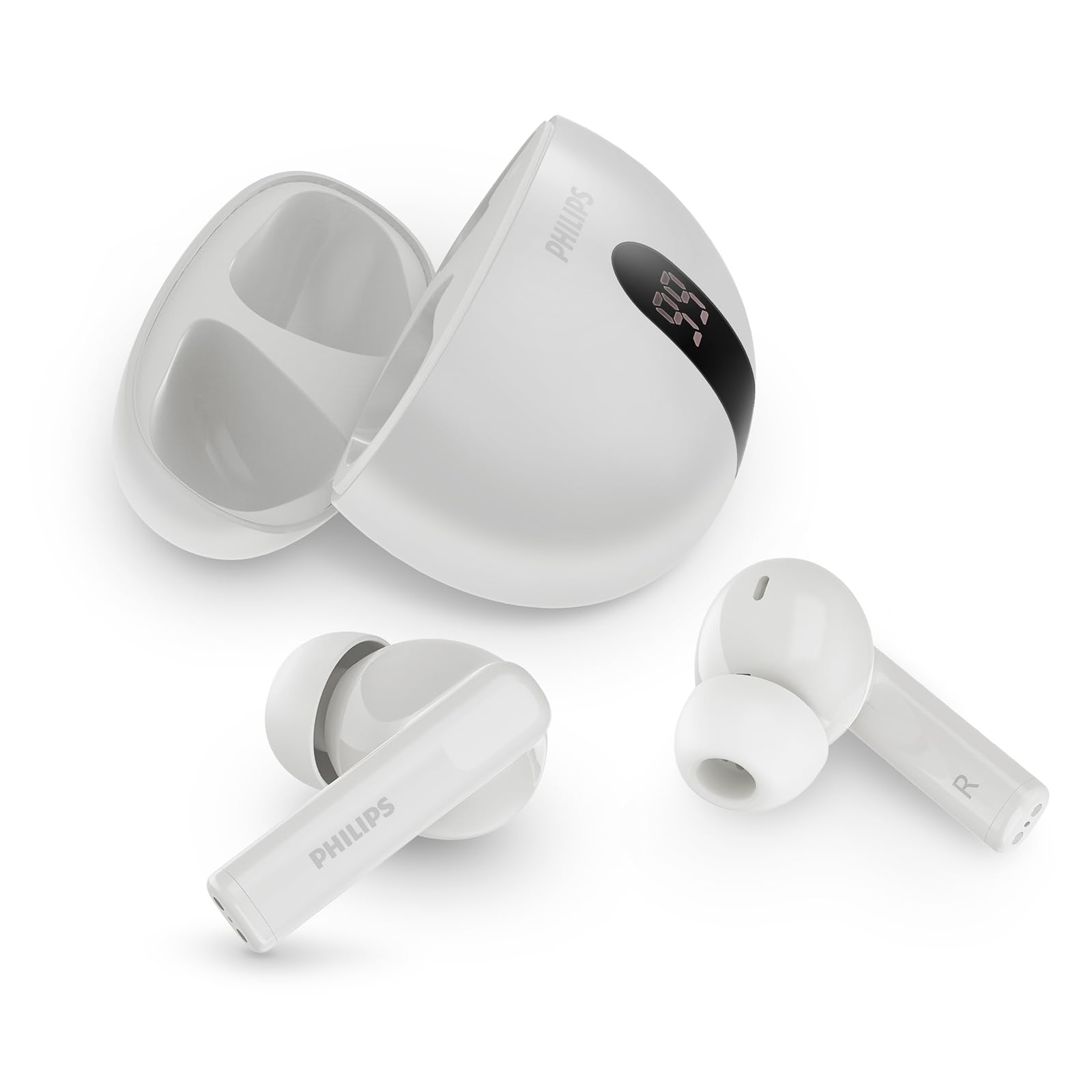 Philips TAT2520WT True Wireless Bluetooth Noise Cancelling Earphones - Small Earbuds, Natural Sound, Dynamic Bass Function - Pocket Charging Box, Clear Calls - White - Image 1