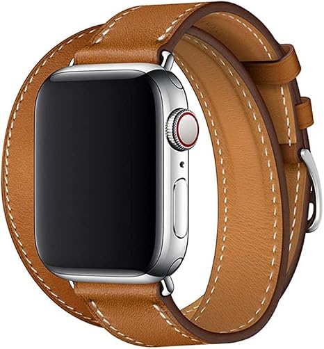 Cuir Bracelet,Compatible avec Apple Watch Bracelet 40mm 41mm 42mm 44mm 45mm 46mm 49mm,Femme Cuir véritable Double Tour Bracelet de Remplacement pour iwatch Series 11 10 9 8 7 6 5 4 SE - Image 1