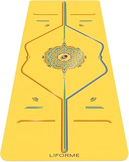 Tapis de yoga imprimé Liforme - Sac de yoga gratuit inclus - Système d'alignement breveté, adhérence de type guerrier, antidérapant, résistant à la transpiration, long, large - Image 1