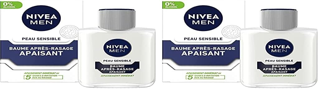 NIVEA MEN Sensitive Skin Aftershave Balm (1 x 100 ml), After Shave Care Enriched with Chamomile & Hazel, Face Care for Men 0% Alcohol for Sensitive Skin (Pack of 2) - Image 1