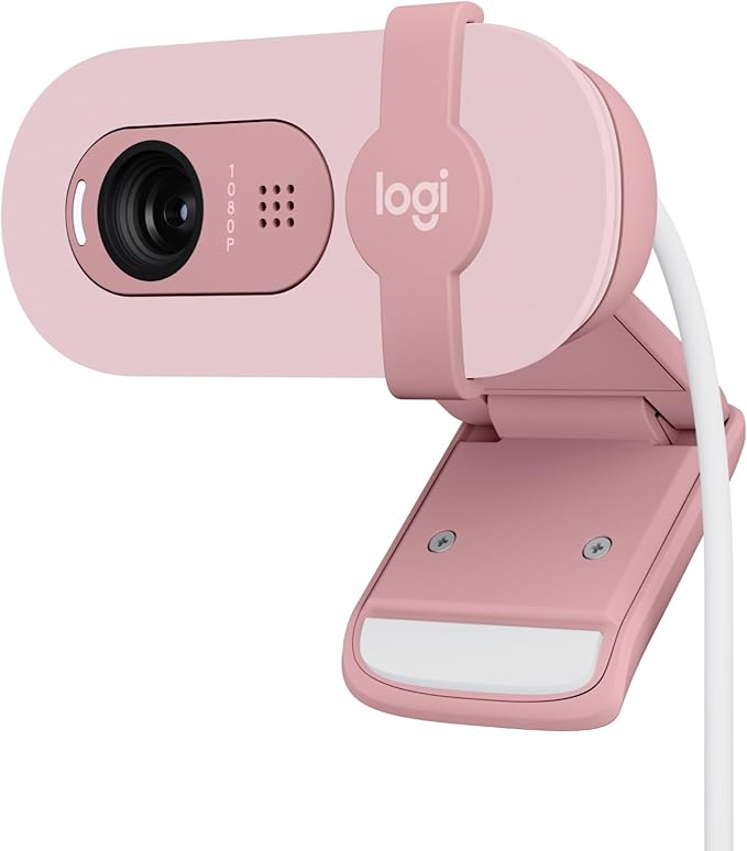 Logitech Brio 100 Full HD Webcam for Meeting/Streaming, Auto Light Balance, Built-in Microphone, Privacy Pane, USB-A, for Microsoft Teams, Google Meet, Zoom - Pink - Image 1