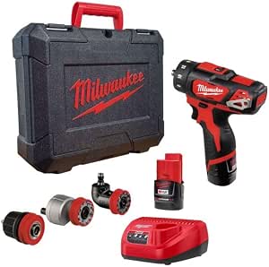 Milwaukee M12BDDXKIT-202C M12 4-in-1 Screwdriver Kit (2 x 2.0Ah Li-ion Batteries, Charger, 10mm Chuck and Extra Heads) - Image 1