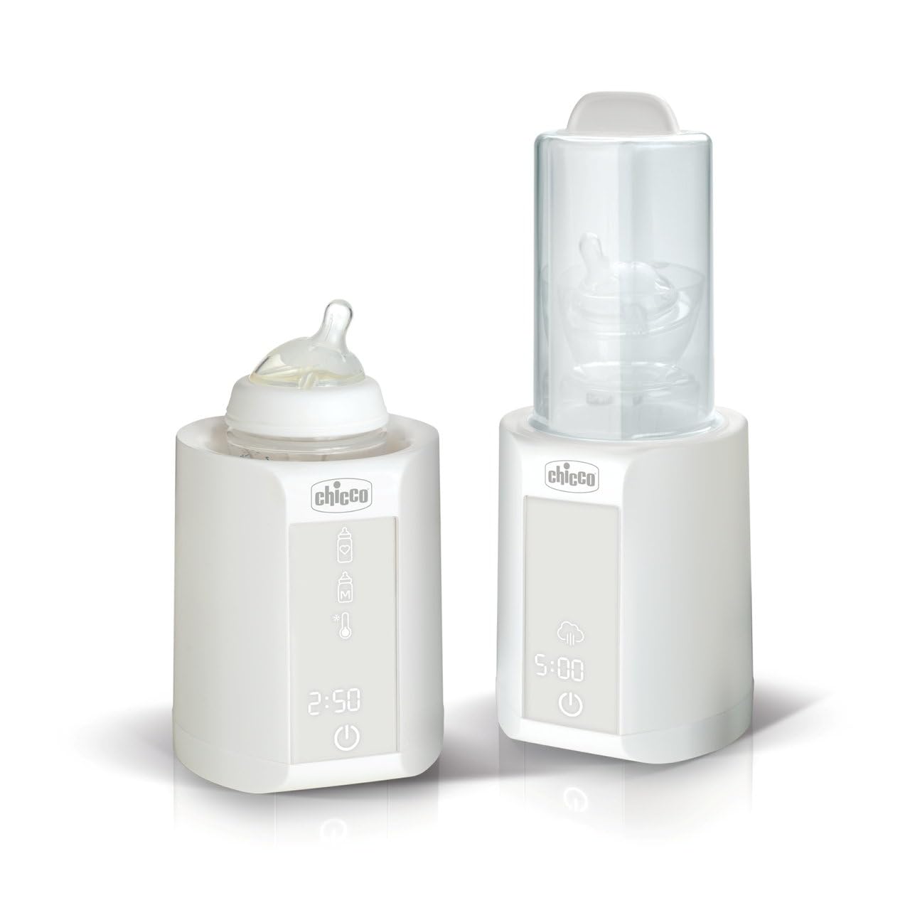Chicco 2 in 1 Bottle Warmer, Timer and Defrost Function, Sterilization Function, Also for Bottles and Breast Milk, Multifunctional, White - Image 1