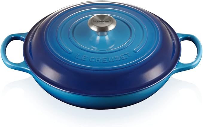 Le Creuset Signature Enameled Cast Iron Shallow Casserole Dish with Lid, 30 cm, 3.2 Liters, Azure, 21180302202430 - Image 1