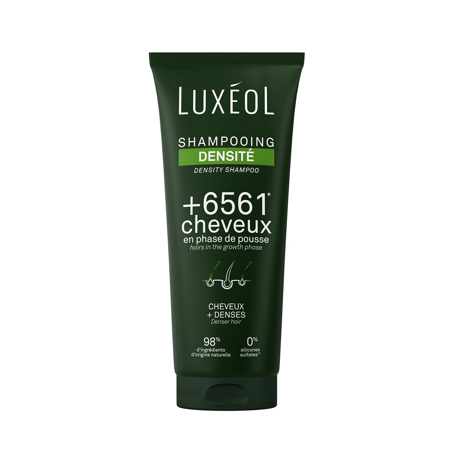 LUXEOL - Shampooing Densité - +6561 Cheveux En Phase De Pousse* - Augmente La Densité Capillaire - 98% D'Ingrédients D'Origine Naturelle - Sans Silicones - Fabriqué en France - 200 ml - Image 1