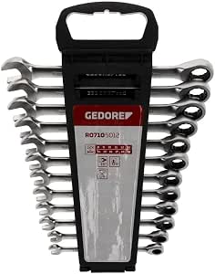 GEDORE red R07105012 12-Piece Ratcheting Combination Spanner Assortment Sizes 8 to 19 mm Flat Spanners - Image 1