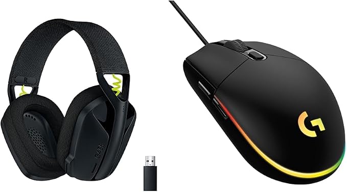 Logitech G 203 Lightsync Gaming Mouse + Logitech G435 Lightspeed and Bluetooth Wireless Gaming Headset, Black - Image 1