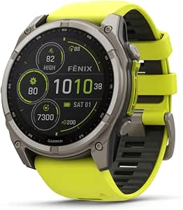 Garmin Fenix 8-51mm, Solar, Sapphire, Titanium, with Ampyllow/Graphite Silicone Band - Image 1