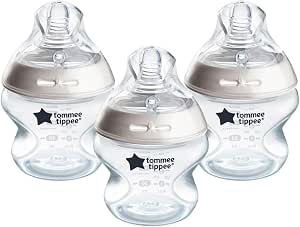Tommee Tippee Natural Start Anti-Colic Bottles, 150 ml, Breast Shape Dummy for Natural Appetizer, Pack of 3 - Image 1