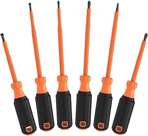 Klein Tools 85076INS insulated screwdriver set includes 1000V electric screwdrivers, (3) Phillips and (2) slotted and square tips, 6 pieces - Image 1