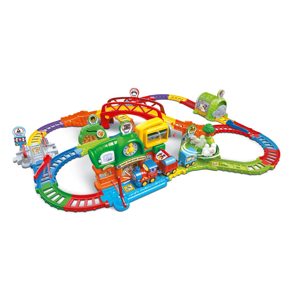 VTech - Tut Toot Super Circuit Train Educational - Electronic Children's Car Circuit with Adam Train Merchand, 6 Magic Zones - Boy and Girl Gift from 1 year to 5 years - French Content - Image 1