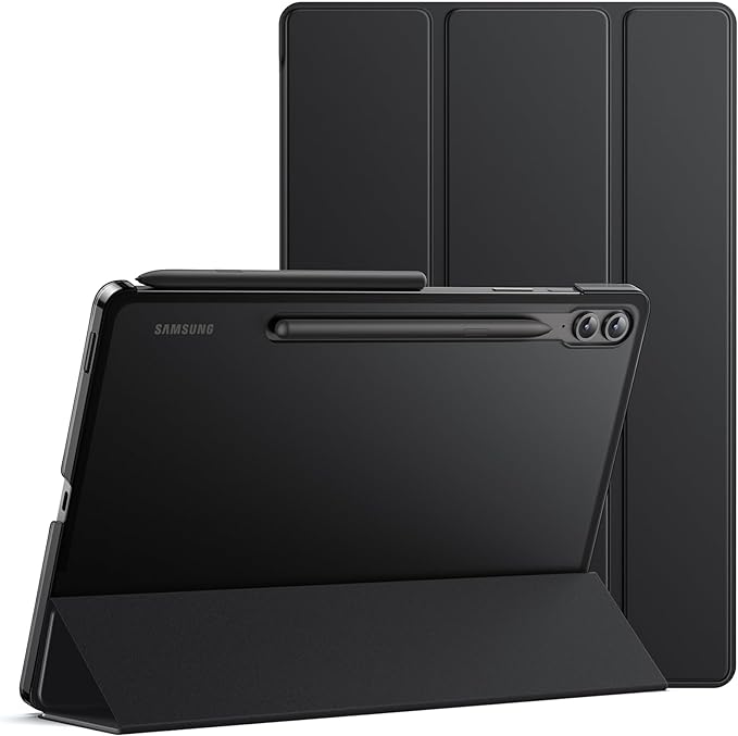 JETech Case for Samsung Galaxy Tab S9 FE+/S9 FE Plus 12.4 Inch, Slim Folio Protective Tablet Case Cover Stand Translucent Trifold Back Support Charging S Pen (Black) - Image 1