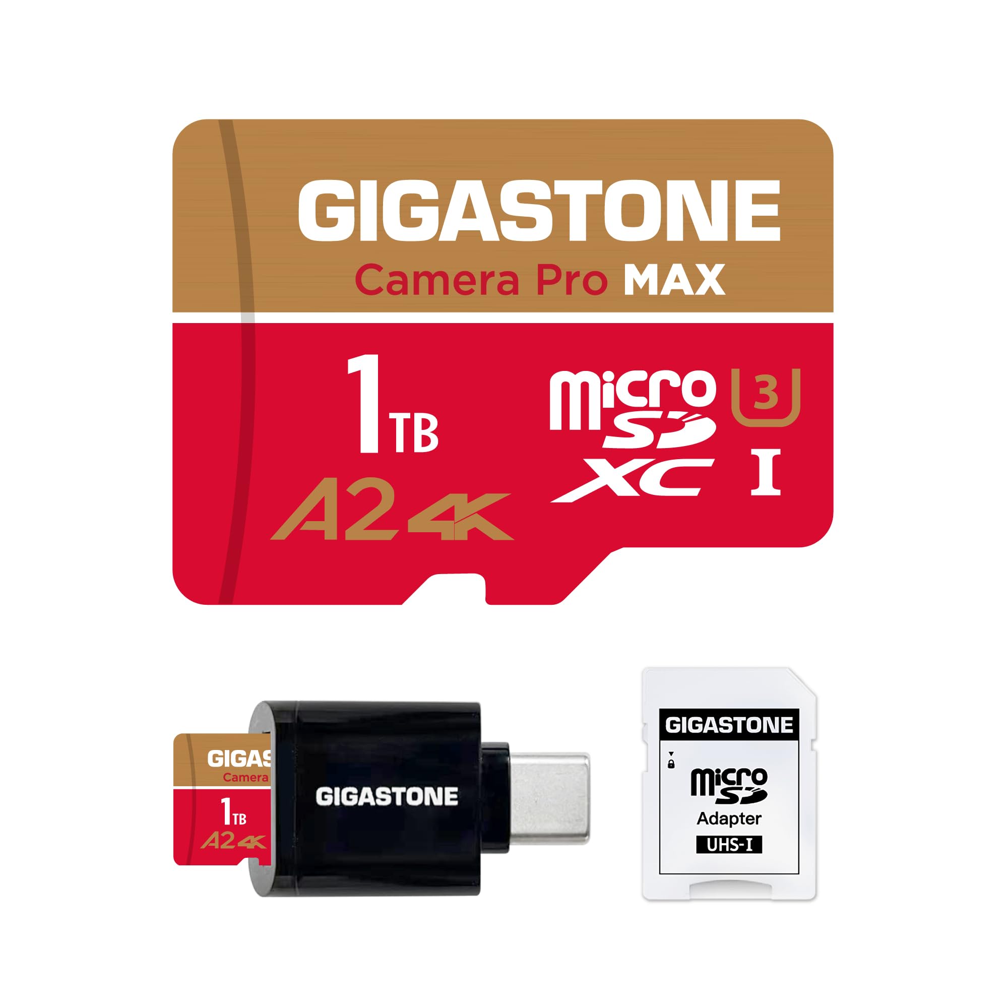 [5 Years Free Data Recovery] GIGASTONE 1TB MicroSDXC Memory Card with USB 3.2 Type C Card Reader, Camera Pro Max, Speed up to 170/140MB/s, for GoPro, DJI, Drone, 4K A2 V30 - Image 1