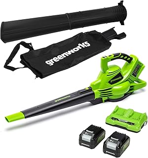 48 (24 V x 2) Cordless Leaf Blower Vacuum Cleaner with Shoulder Strap, Brushless Motor, 322 km/h, 9m³/min, 45L Mulching Bag, 2 x 24V 4Ah Batteries, Charger, 3 Year Warranty GD24X2BVK4X - Image 1