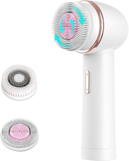 MYCARBON Electric Facial Cleansing Brush Two-Way Microcirculation IPX7 Waterproof 2 Speeds Facial Exfoliating Brush Silicone Rotating Brush for Deep Cleansing Face – White - Image 1