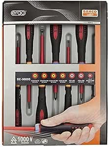 Bahco BE-9889S Set of 7 VDE Insulated Ergo Screwdrivers for Slotted and Pozidriv Screws with Tri-Material Handle-BE-9889S, Other - Image 1