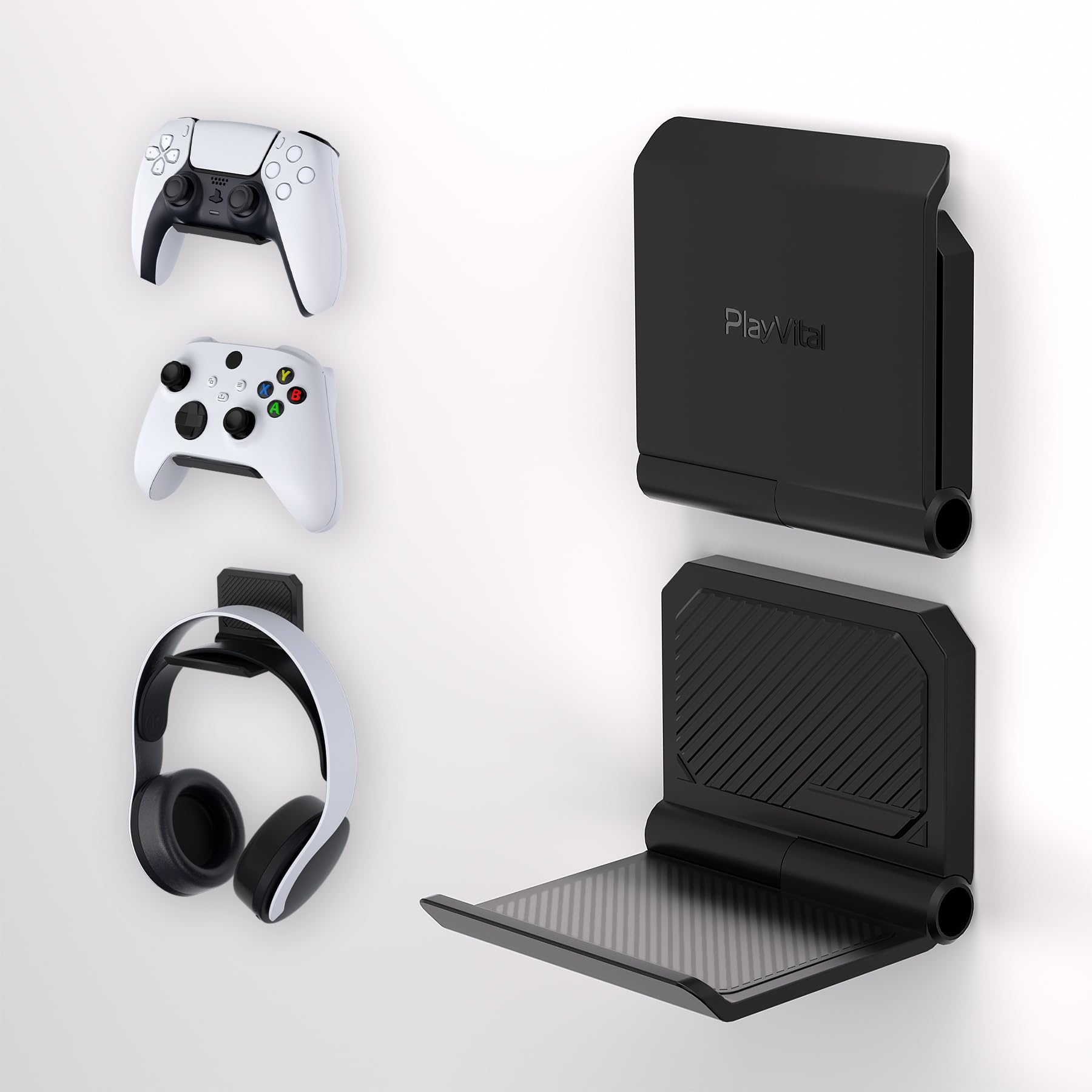 playvital Support for PS5 Controller/Console/Headset, Door for PS4 Controller Stand Holder for Nintendo Switch Pro for Xbox Wireless Headset, Fold Base Base 2 PCS-Black - Image 1