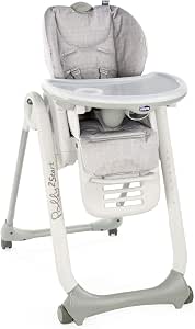 Chicco Polly 2 Start High Chair for Babies from Birth to 3 Years (15 kg), Adjustable, 4 Wheels, Fully Reclining Backrest in Bouncer and Compact Closure – Happy Silver – 1 Unit (Pack of 1) - Image 1