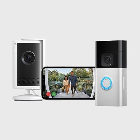 Ring Caméra intérieure Plus (dernière génération) avec Sonnette vidéo Plus sans fil | Caméra de surveillance sur secteur | Retinal 2K, zoom 4x | Essai gratuit de 30 jours à l'abonnement Ring Home - Image 1