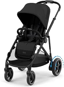 CYBEX Gold e-GAZELLE S Pushchair, from birth to approx. 4 years, max. 22 kg (single mode) / 2x 22 kg (duo mode), all-in-1 system with electric propulsion and 20+ configurations, moon black - Image 1
