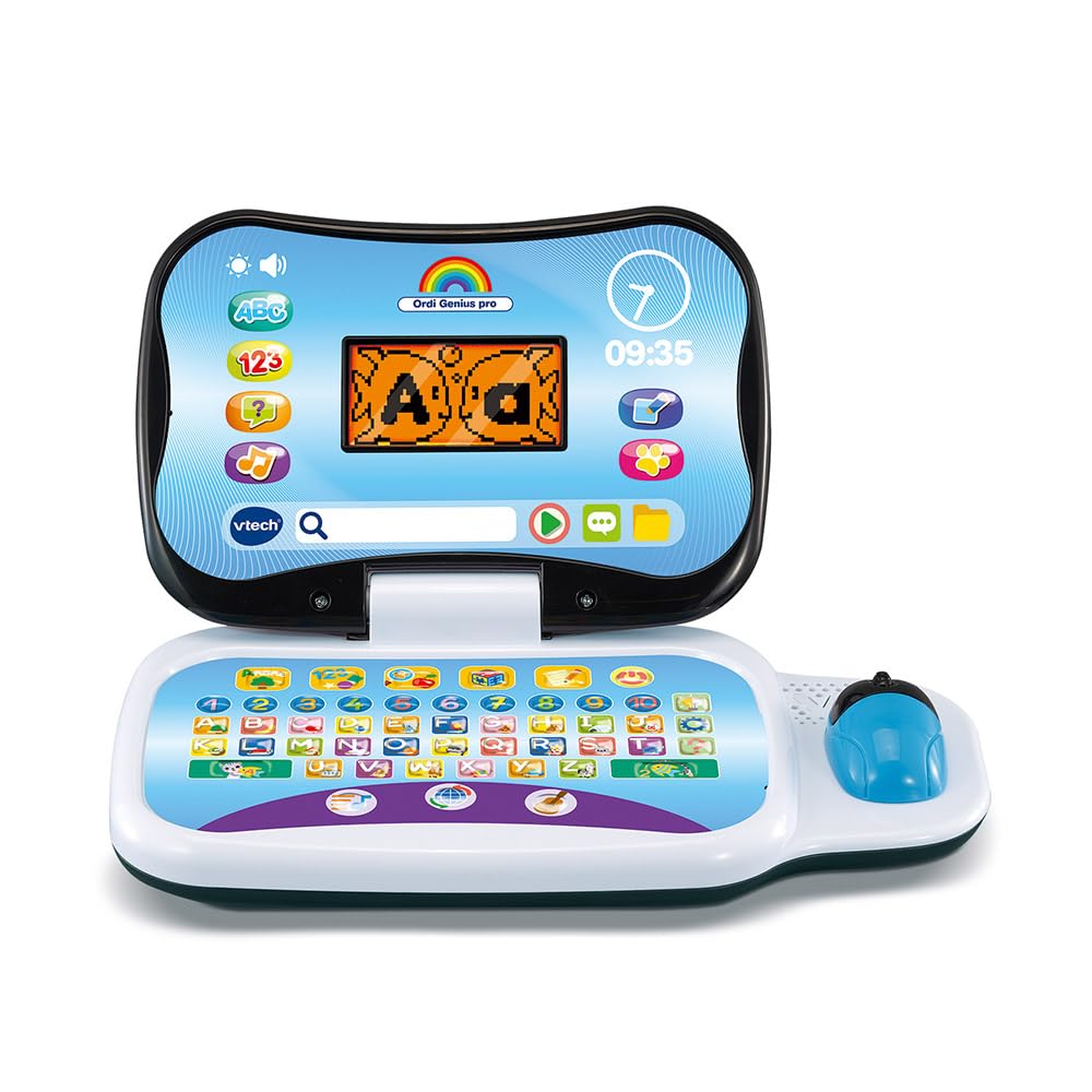 VTech - Ordi Genius Pro Black, Children's Laptop with Backlit Screen, Mouse, 20 Evolutionary Games, Educational Toy, Gift for Children from 3 to 7 Years - Content in French and English - Image 1