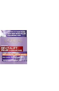 L'Oreal Paris L'Oréal Paris Revitalift Filler Crème Anti-Âge Repulpante Profonde SPF50, Protection UV, Hydratante, Hydrate Intensément et Lisse les Rides avec Acide Hyaluronique Macro, Micro et - Image 1